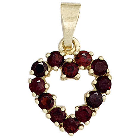Anhänger Herz 375 Gold Gelbgold 12 Granate rot Herzanhänger