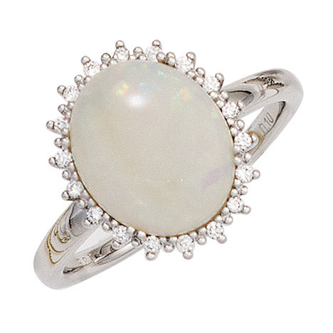 Damen Ring 585 Gold Weißgold 1 Opal 18 Diamanten Brillanten 0 10ct. Goldring