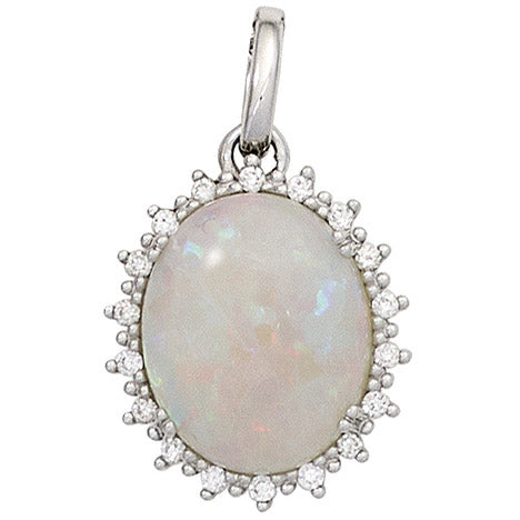 Anhänger oval 585 Gold Weißgold 1 Opal 18 Diamanten Brillanten 0 10ct.