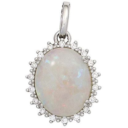 Anhänger oval 585 Gold Weißgold 1 Opal 18 Diamanten Brillanten 0 10ct.