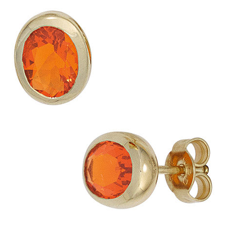 Ohrstecker oval 585 Gold Gelbgold 2 Feueropale Ohrringe Goldohrstecker