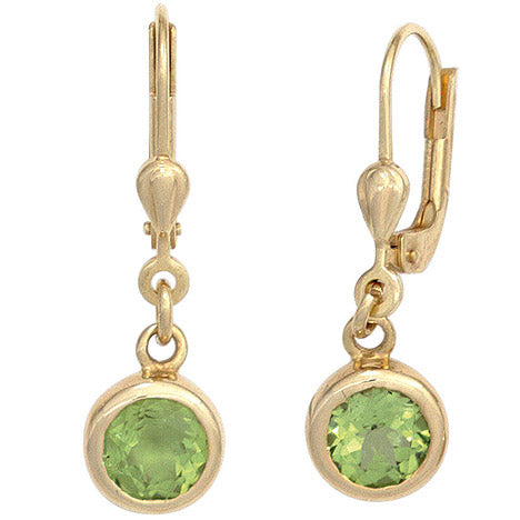 Boutons rund 585 Gold Gelbgold 2 Peridote grün Ohrringe Ohrhänger Goldohrringe