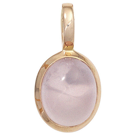 Anhänger oval 585 Gold Rotgold 1 Rosenquarz Cabochon rosa Goldanhänger