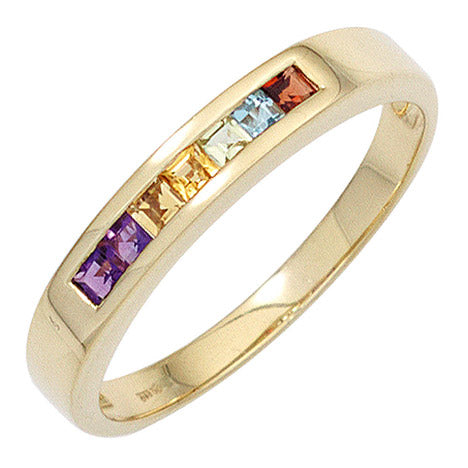 Damen Ring 585 Gelbgold 2 Amethyste 2 Citrine 1 Granat 1 Peridot 1 Blautopas