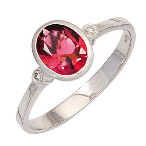 Damen Ring 585 Gold Weißgold 1 Turmalin rosa 2 Diamanten Goldring