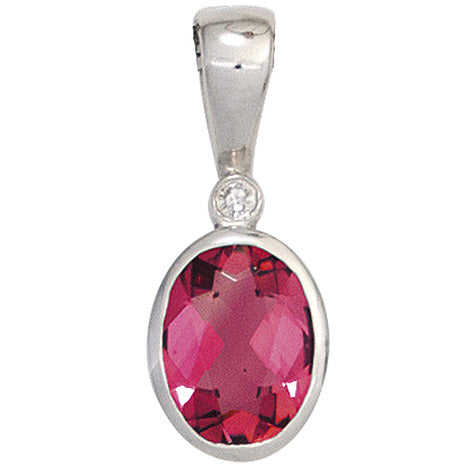 Anhänger oval 585 Gold Weißgold 1 rosa Turmalin 1 Diamant 0 01ct.