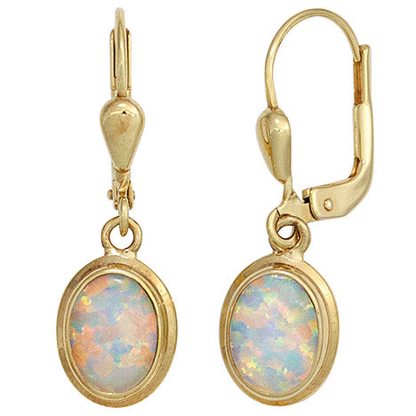 Boutons oval 333 Gold Gelbgold 2 Opale Ohrringe Ohrhänger Goldohrringe