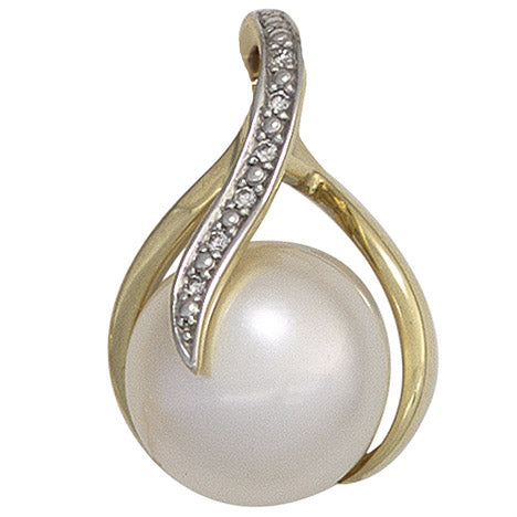 Anhänger 585 Gold Gelbgold 1 Süßwasser Perle 6 Diamanten Perlenanhänger