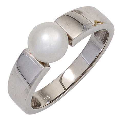 Damen Ring 333 Gold Weißgold 1 Süßwasser Perle Goldring Perlenring