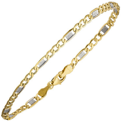 Steg-Panzerarmband 333 Gelbgold bicolor 19 cm Gold Armband Goldarmband Karabiner