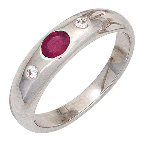 Damen Ring 925 Sterling Silber rhodiniert 1 Rubin rot 2 Zirkonia Silberring