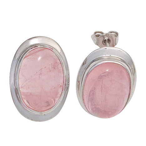 Ohrstecker oval 925 Sterling Silber rhodiniert 2 Rosenquarze rosa Ohrringe