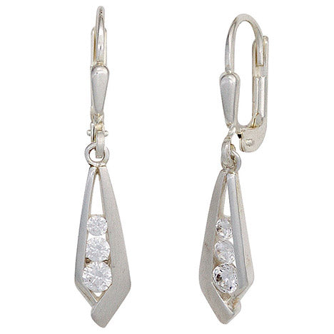 Boutons 925 Sterling Silber mattiert 6 Zirkonia Ohrringe Ohrhänger