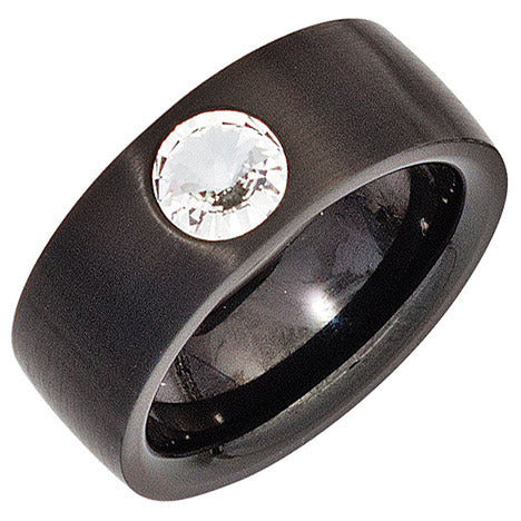 Damen Ring Edelstahl schwarz beschichtet mit SWAROVSKI® ELEMENT