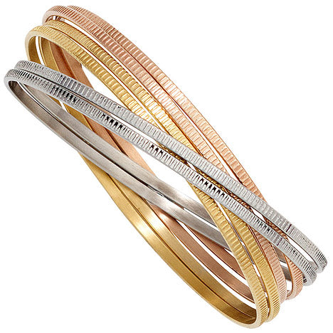Armreif Armband breit 6-reihig Edelstahl tricolor dreifarbig