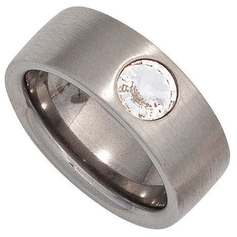 Damen Ring breit Edelstahl mattiert mit SWAROVSKI® ELEMENT