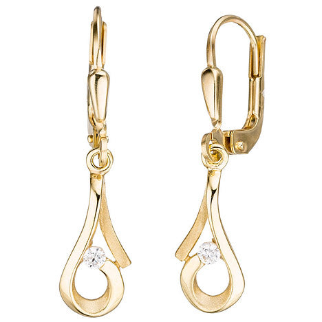 Boutons 333 Gold Gelbgold mattiert 2 Zirkonia Ohrringe Ohrhänger Goldohrringe