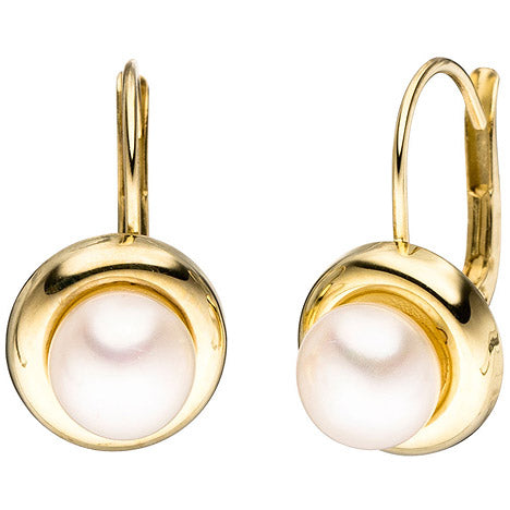 Boutons rund 333 Gold Gelbgold 2 Süßwasser Perlen Ohrringe Ohrhänger