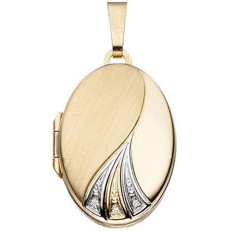 Medaillon oval für 2 Fotos 333 Gold Gelbgold bicolor matt Anhänger zum Öffnen