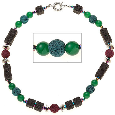 Halskette Edelsteinkette Lava mit Achat und Hämatin bunt 48 cm Kette
