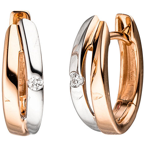 Creolen 585 Gold Rotgold bicolor 2 Diamanten Brillanten Ohrringe Goldcreolen
