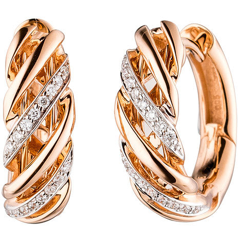 Creolen rund 585 Gold Rotgold 32 Diamanten Brillanten Ohrringe Goldcreolen