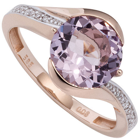 Damen Ring 585 Rotgold bicolor 16 Diamanten Brillanten 1 Amethyst lila violett