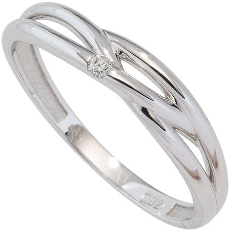Damen Ring 585 Gold Weißgold 1 Diamant Brillant 0 02ct. Diamantring Weißgoldring
