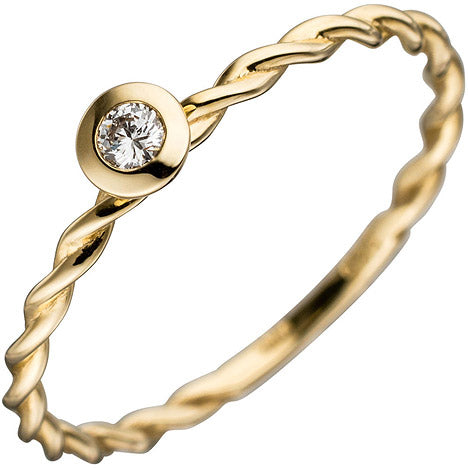 Damen Ring gedreht 585 Gold Gelbgold 1 Diamant Brillant 0 05ct. Goldring