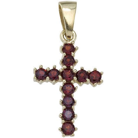Anhänger Kreuz 333 Gold Gelbgold 11 Granate rot Kreuzanhänger Goldkreuz