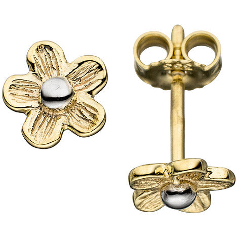 Ohrstecker Blume 333 Gold Gelbgold mattiert bicolor Ohrringe Goldohrstecker