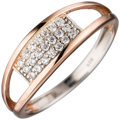 Damen Ring 925 Sterling Silber bicolor mit Zirkonia Silberring