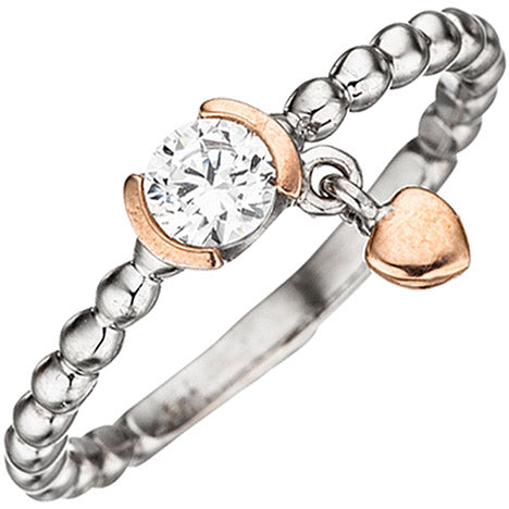 Damen Ring Kugel 925 Sterling Silber bicolor 1 Zirkonia Kugelring