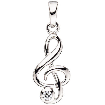 Kinder Anhänger Notenschlüssel Musik 925 Silber 1 Zirkonia Kinderanhänger