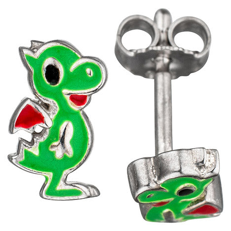 Kinder Ohrstecker Drache grün 925 Sterling Silber Ohrringe Kinderohrringe