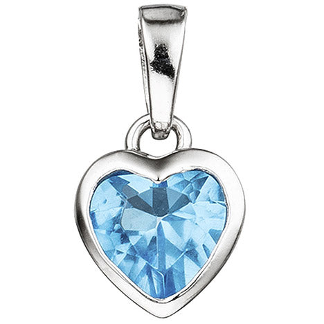 Kinder Anhänger Herz 925 Sterling Silber 1 Kristall blau hellblau Kinderanhänger