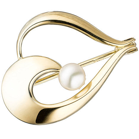 Brosche 585 Gold Gelbgold 1 Süßwasser Perle Perlenbrosche Goldbrosche
