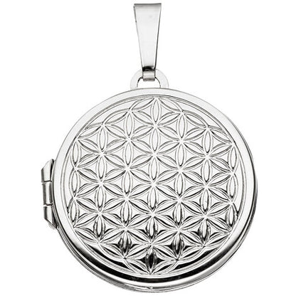 Medaillon rund Lebensblume 925 Sterling Silber rhodiniert zum Öffnen für 2 Fotos