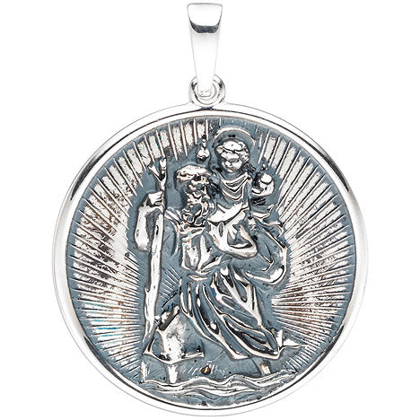 Anhänger Schutzpatron Christopherus rund 925 Sterling Silber geschwärzt