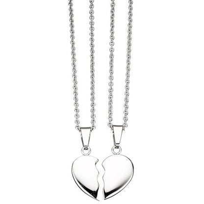 Collier aus 2 Ketten mit geteiltem Anhänger Herz Edelstahl 45 cm Partneranhänger