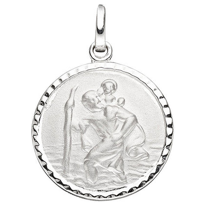 Anhänger Schutzpatron Christopherus rund 925 Sterling Silber mattiert