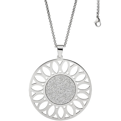 Collier Kette mit Anhänger rund Edelstahl mit Glitzer-Effekt 80 cm verkürzbar