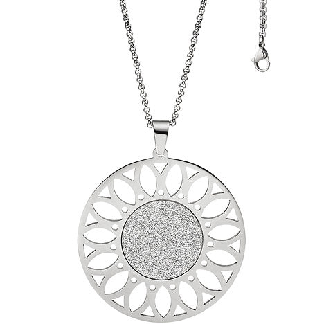 Collier Kette mit Anhänger rund Edelstahl mit Glitzer-Effekt 80 cm verkürzbar
