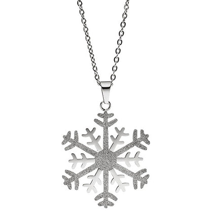 Collier Kette mit Anhänger Schneeflocke Edelstahl bicolor Glitzer-Effekt 42 cm