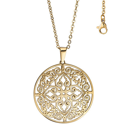 Collier Kette mit Anhänger rund Edelstahl gold farben beschichtet 46 cm