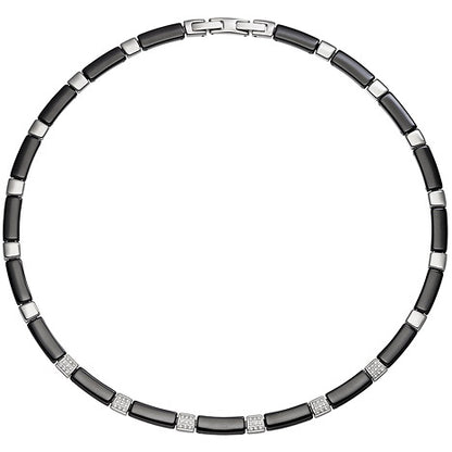 Collier Halskette aus schwarzer Keramik mit Edelstahl und Zirkonia 47 cm Kette