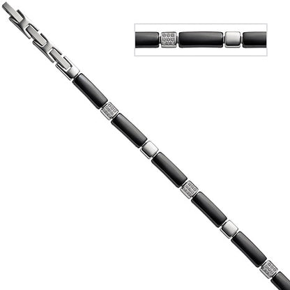 Armband aus Keramik schwarz mit Edelstahl und Zirkonia 21 cm verkürzbar
