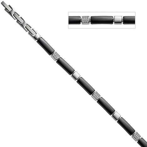 Armband aus Keramik schwarz mit Edelstahl und Zirkonia 21 cm verkürzbar