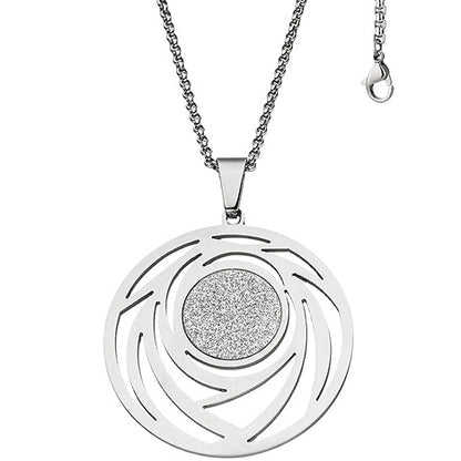 Collier Kette mit Anhänger rund Edelstahl mit Glitzer-Effekt 80 cm verkürzbar