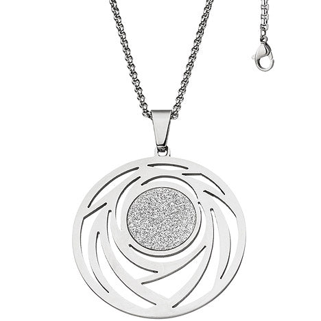 Collier Kette mit Anhänger rund Edelstahl mit Glitzer-Effekt 80 cm verkürzbar
